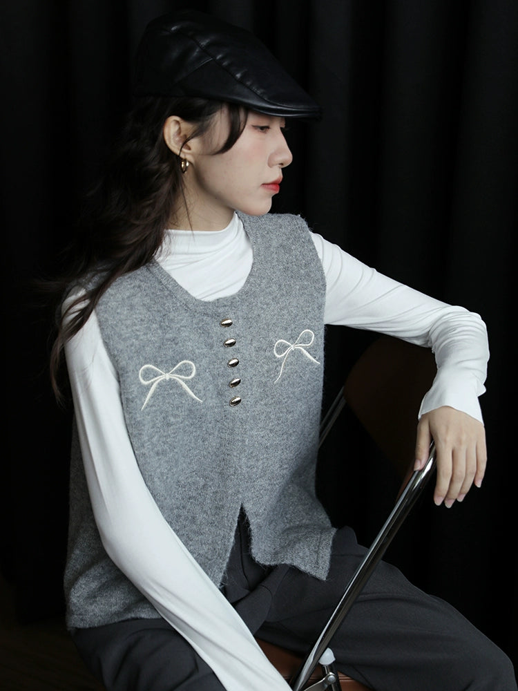 Embroidery Knitted Button-Down Vest