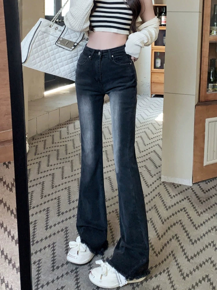 Flared High-Waist Denim Pants