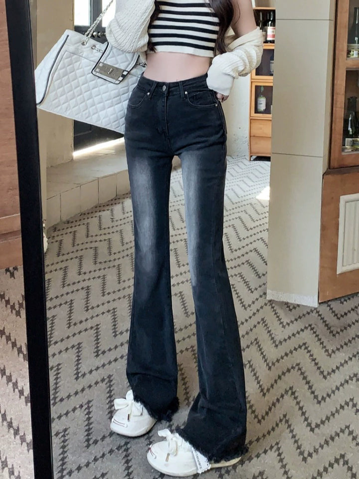 Flared High-Waist Denim Pants