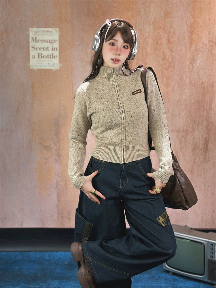 High Collar Zipper Front Wool Sweater