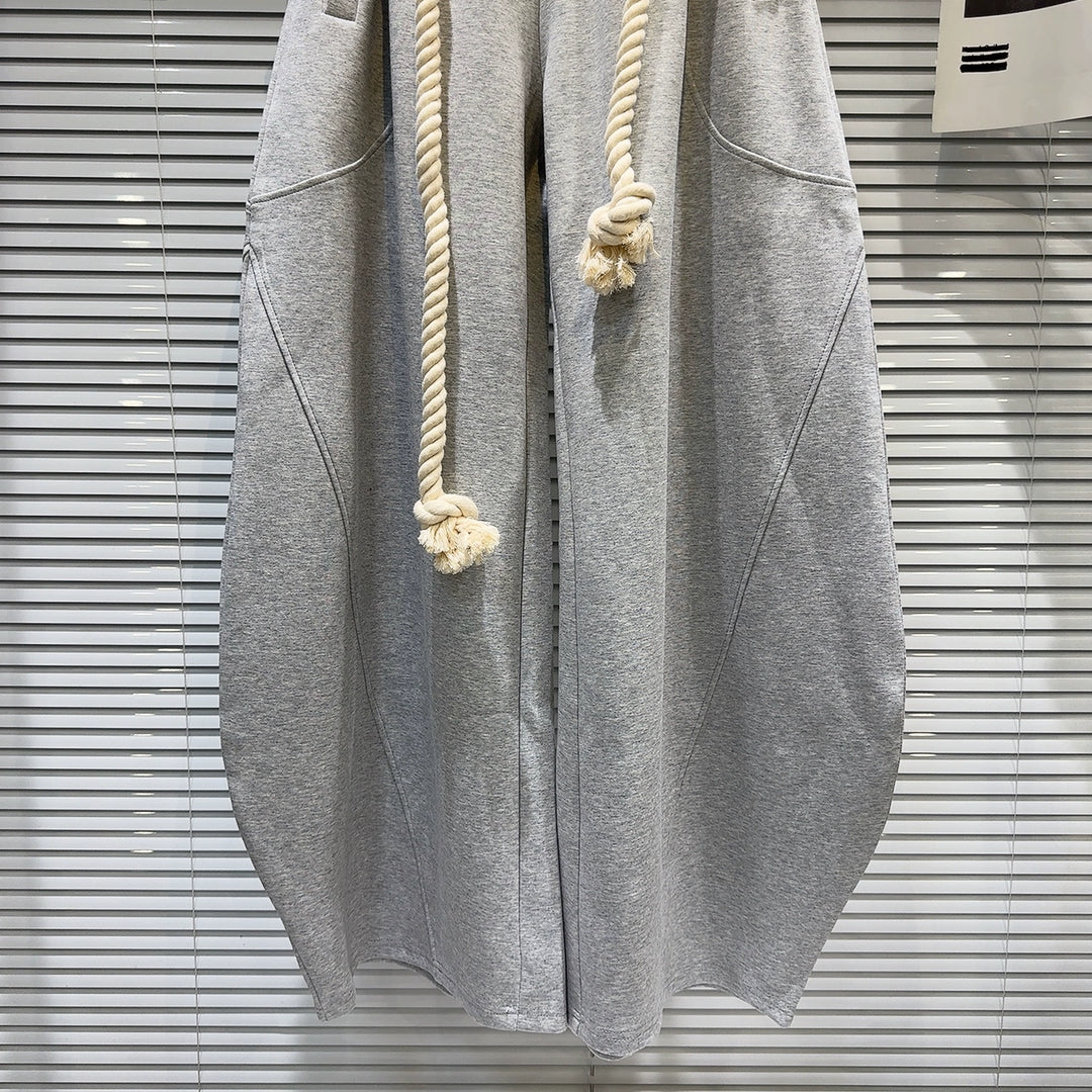Drawstring Waist Wide-Leg Casual Pants