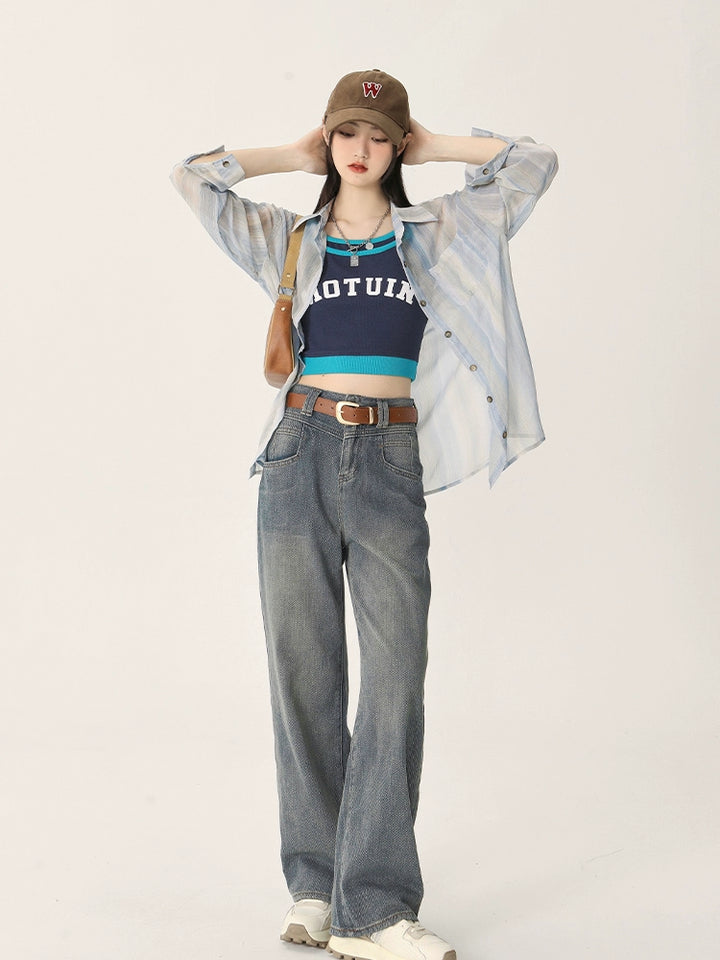 Wide-Leg Casual Denim Pants