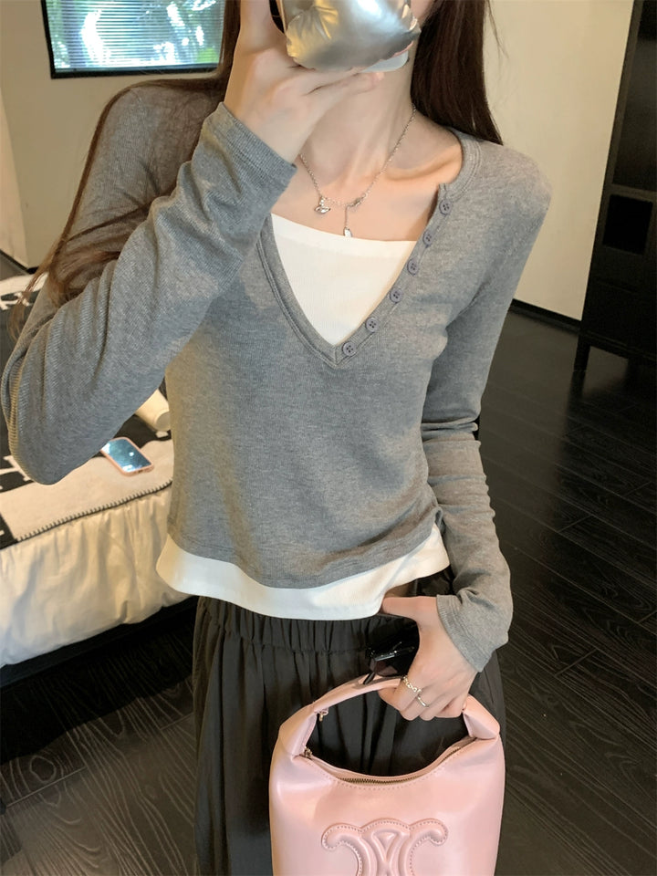 Long Sleeve Button Detail T-Shirt