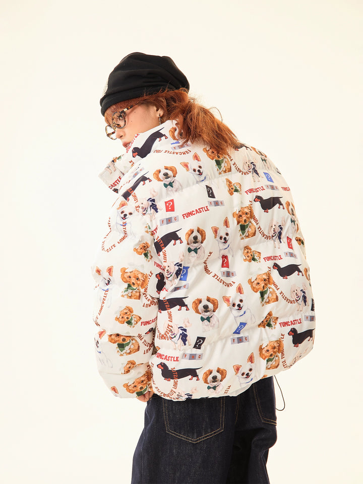 Dog Pattern Printed Cotton-Padded Jacket