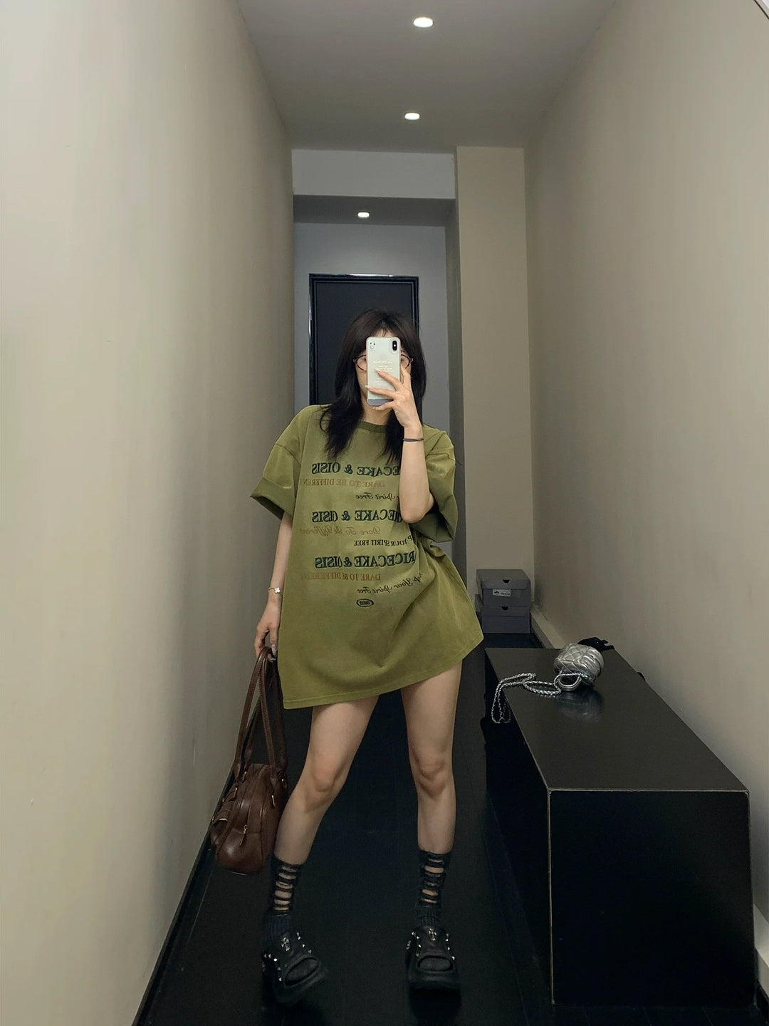 Letter Embroidery Oversized Washed T-shirt