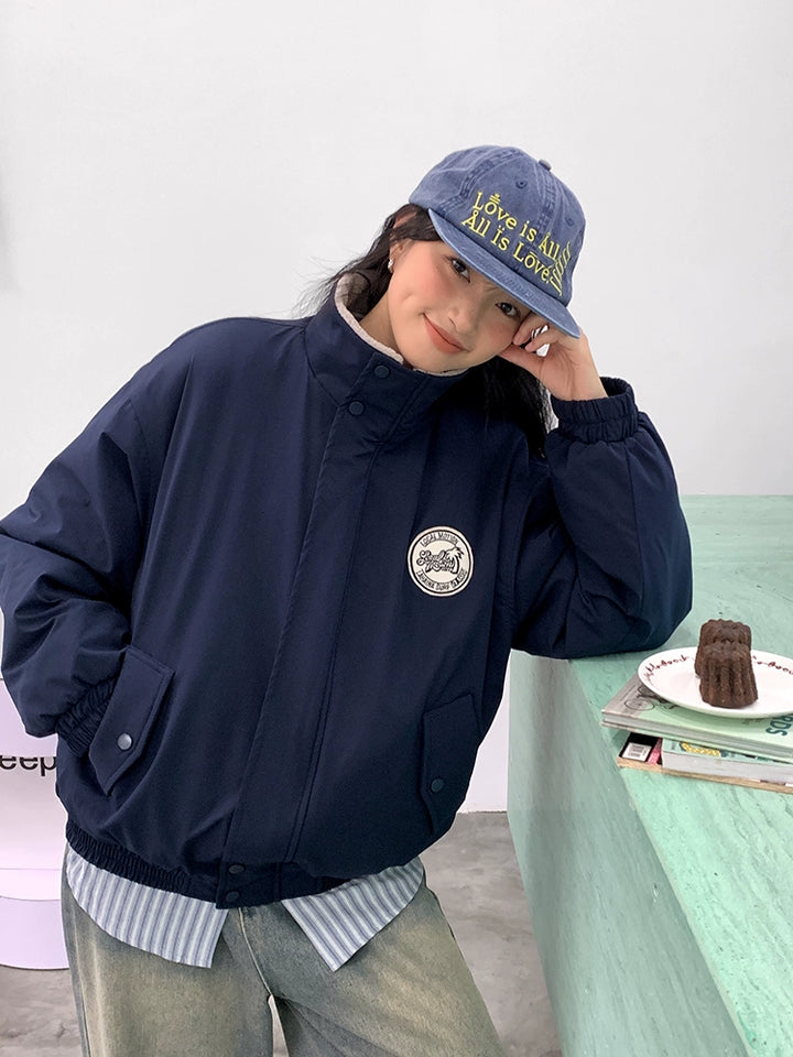Logo Patch Shearling Lined Short Coat