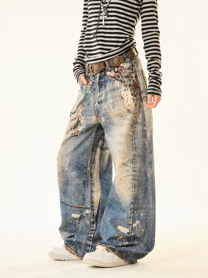 Vintage Distressed Wide-Leg Jeans