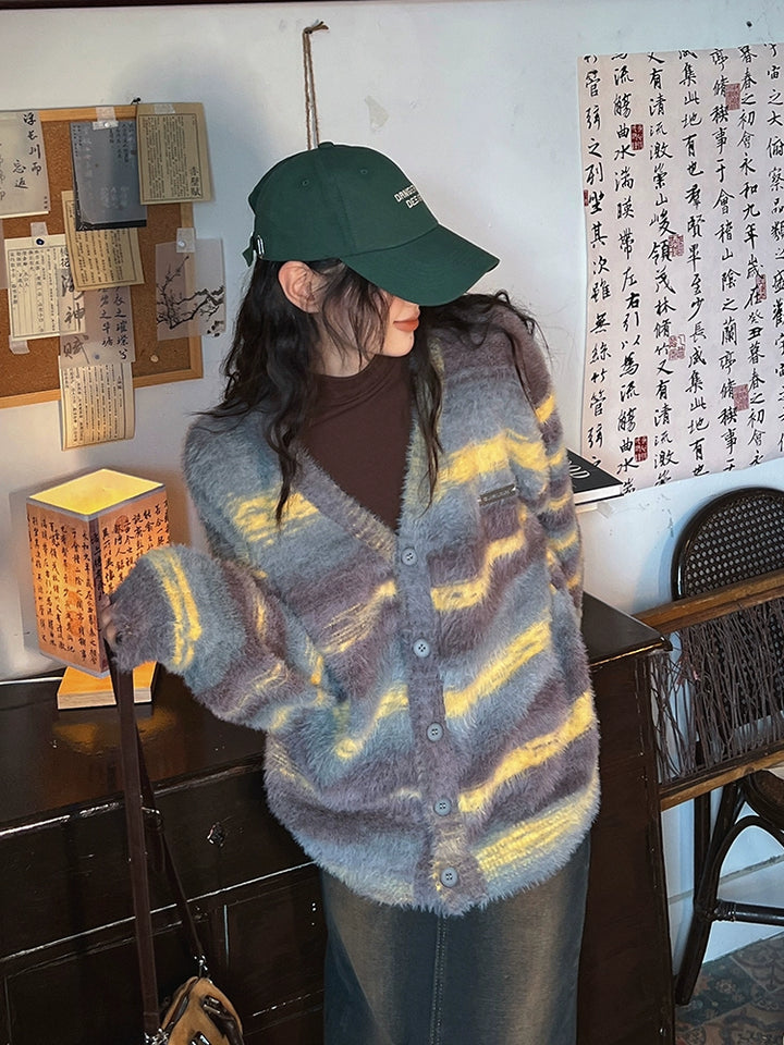 Button Closure Fuzzy Wool Sweater