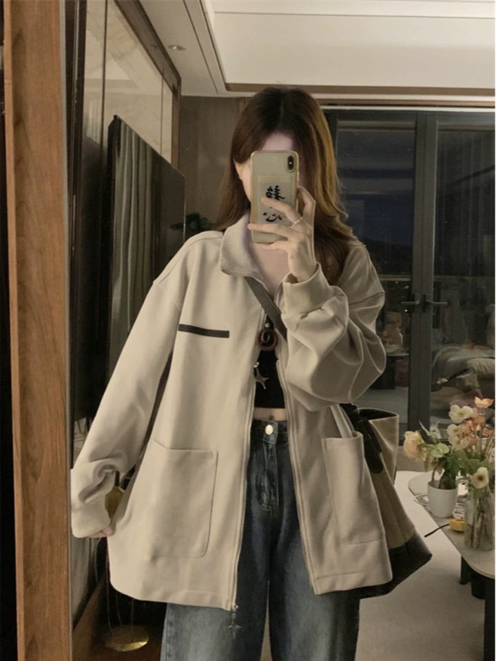 Casual Zip-Up Pockets Short Coat