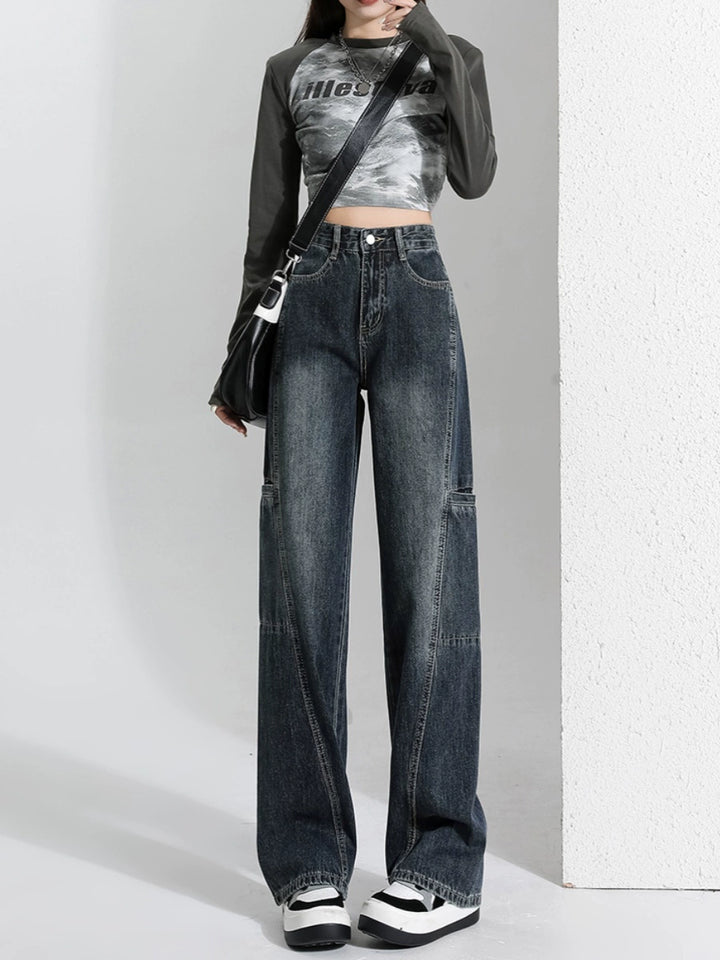 Wide-Leg High Waist Denim Pants