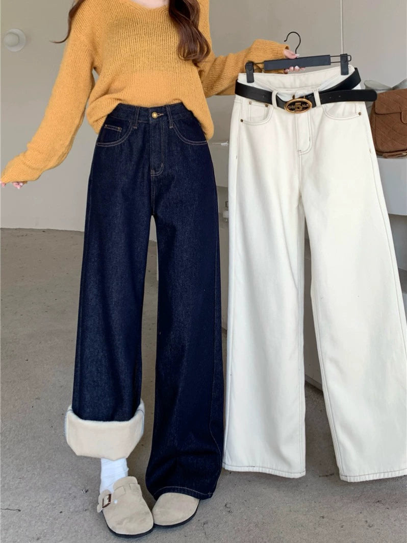 Wide-Leg High-Waist Denim Pants
