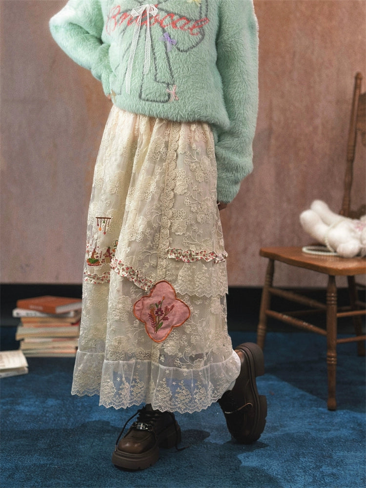 Lace Embroidered Maxi Skirt