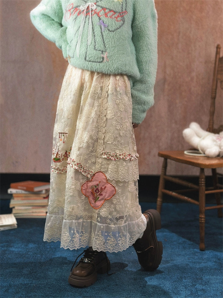 Lace Embroidered Maxi Skirt