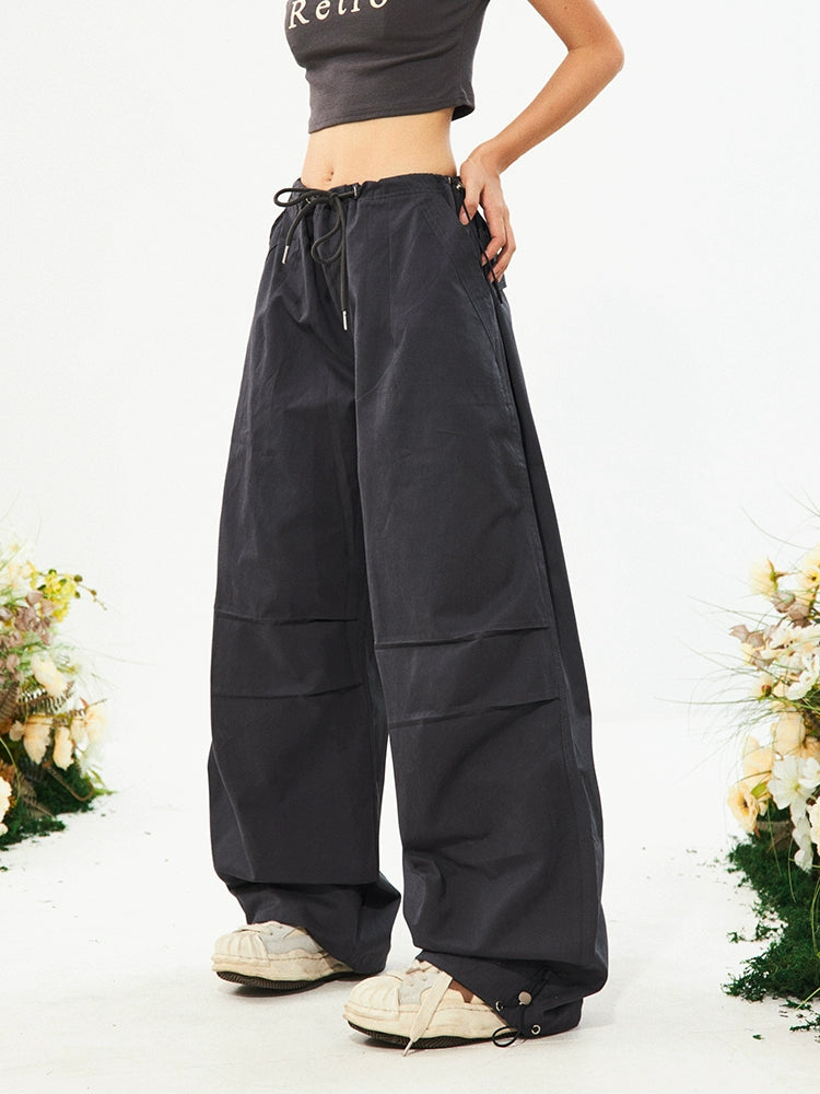 Wide-Leg Drawstring Casual Pants