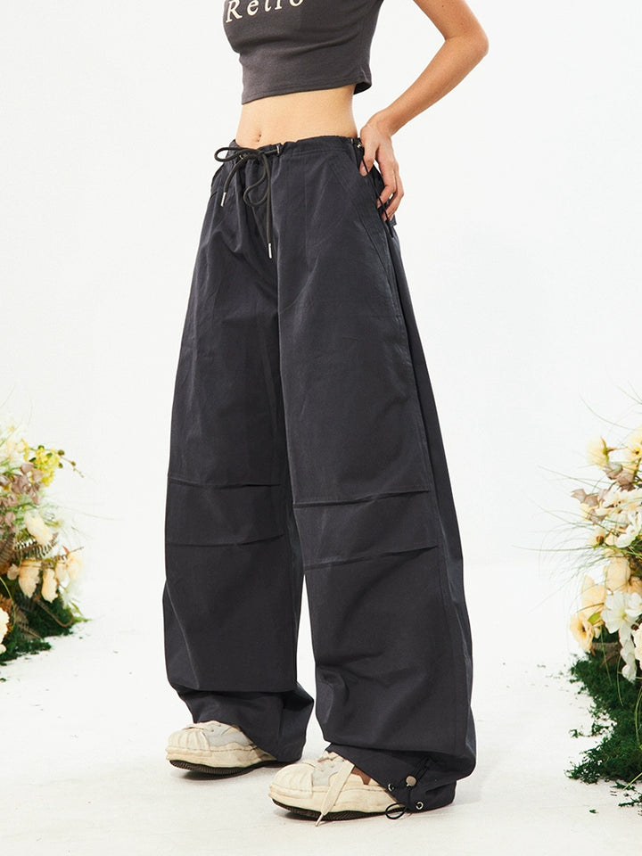 Wide-Leg Drawstring Casual Pants