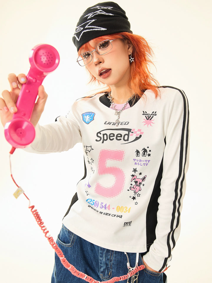 Star Number Print Long Sleeve T-shirt