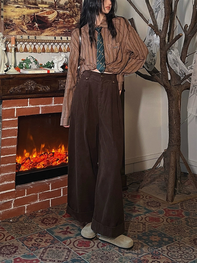 Elastic Waistband Wide-Leg Casual Pants