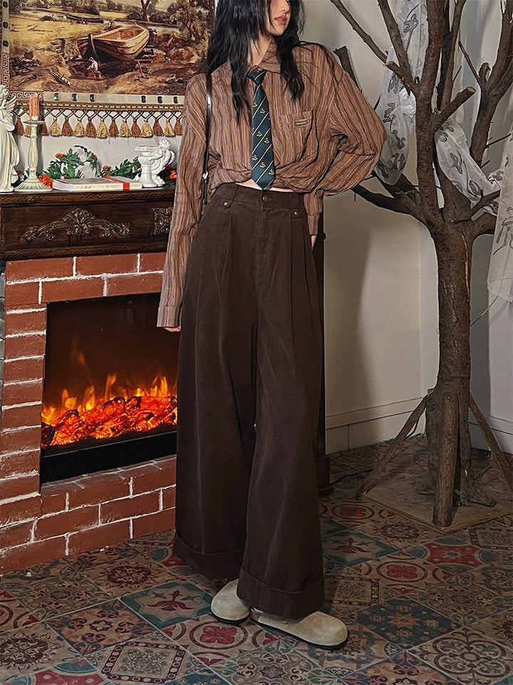 Elastic Waistband Wide-Leg Casual Pants