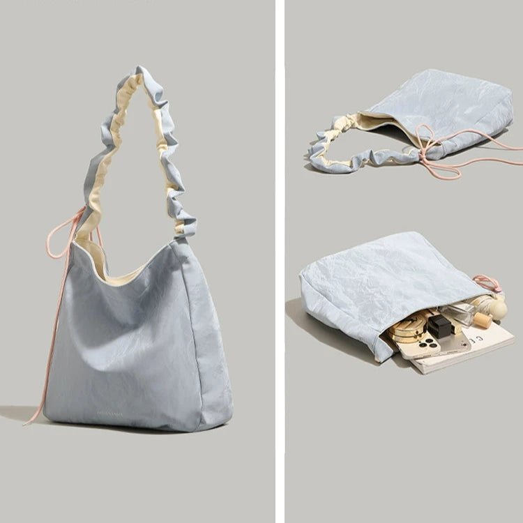 Ruffled Strap Tote Bag