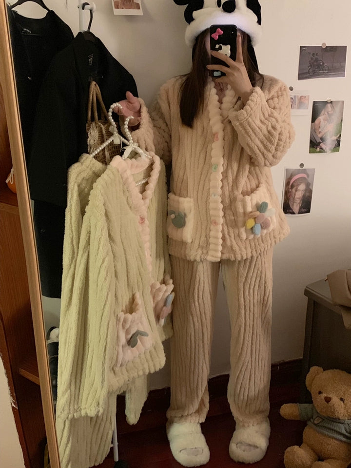 Cozy Fleece Button-Down Pajama Set