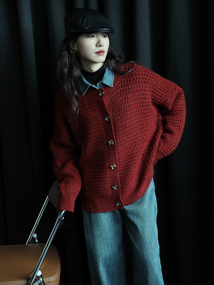Button Front Chunky Knit Wool Sweater