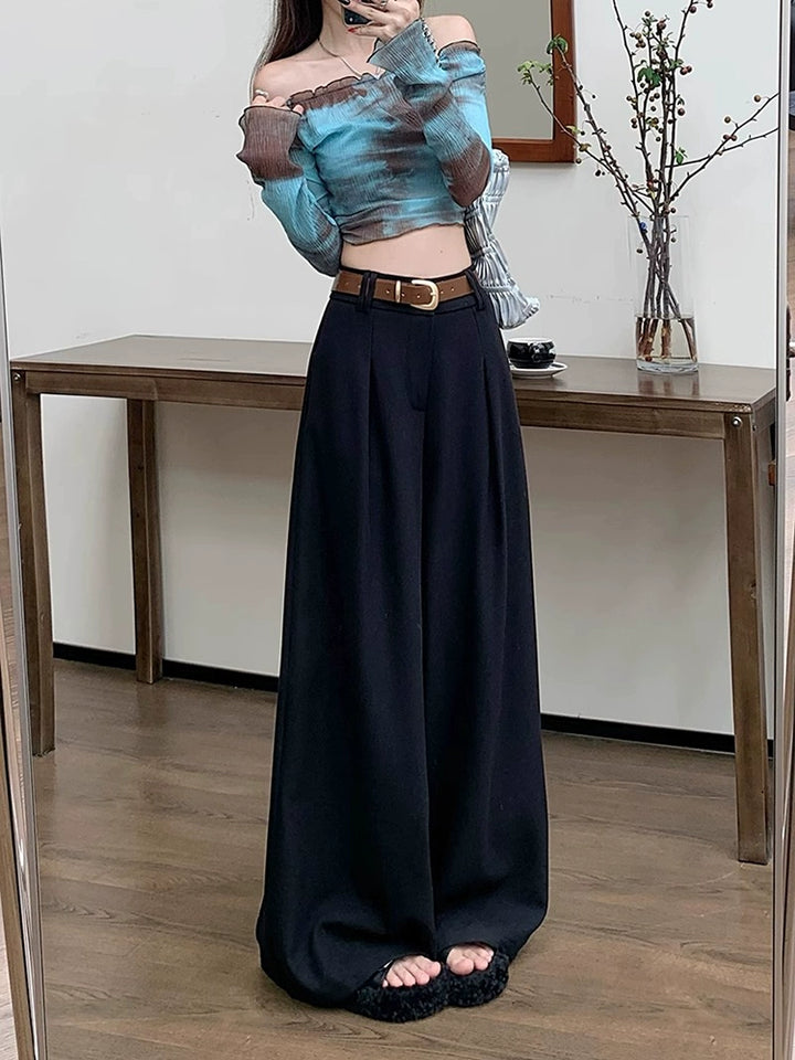 Wide-Leg High-Waisted Casual Pants