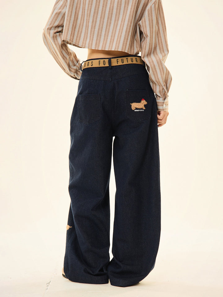 Embroidered Wide-Leg Casual Pants