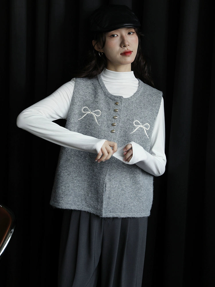 Embroidery Knitted Button-Down Vest