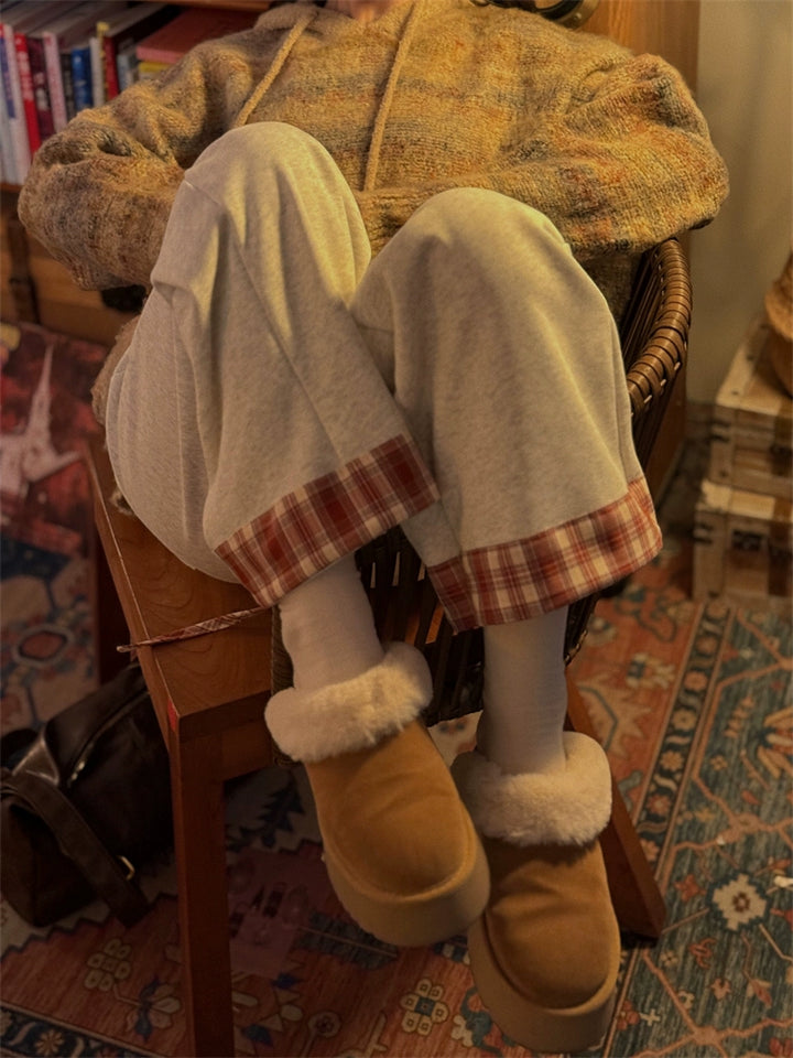 Plaid Accents Drawstring Casual Pants