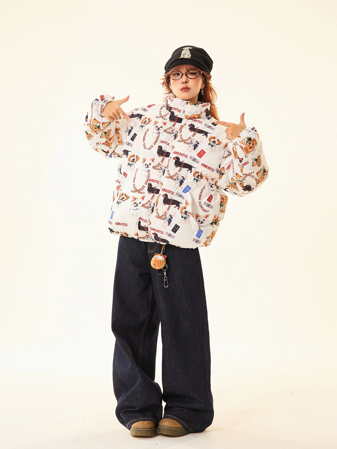 Dog Pattern Printed Cotton-Padded Jacket