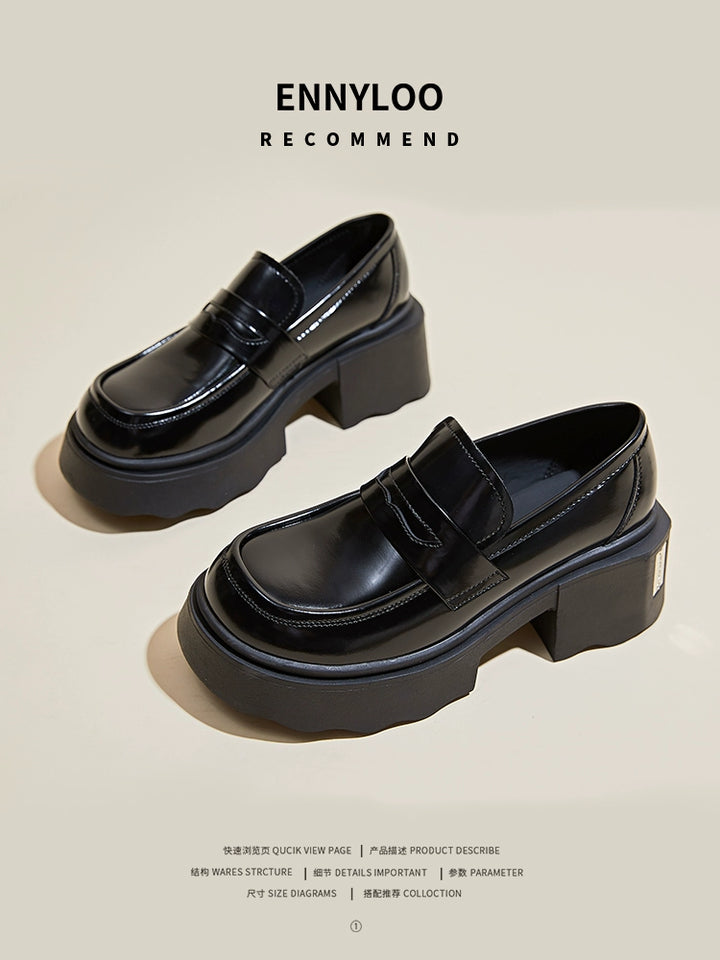 Chunky Heel Thick Sole Leather Shoes