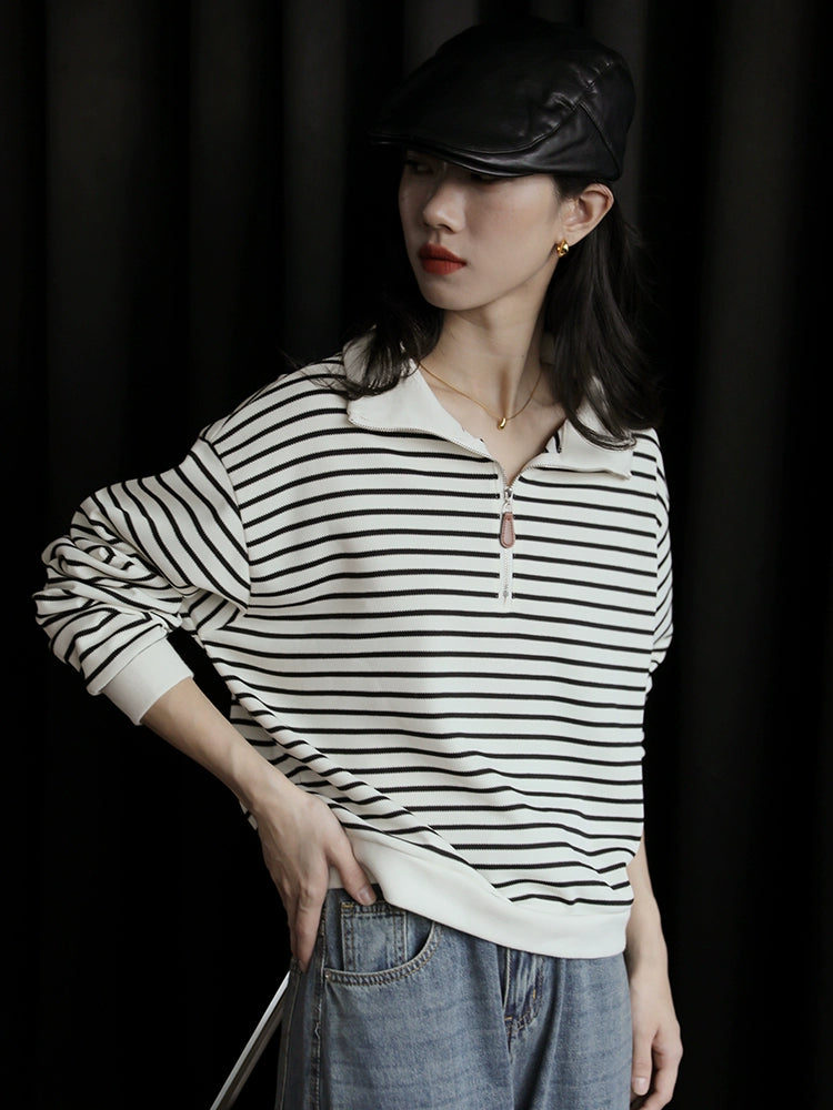 Striped Half-Zip Sweatshirt