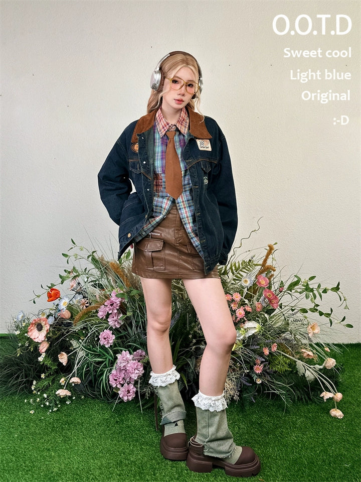 Patchwork Denim Short Coat