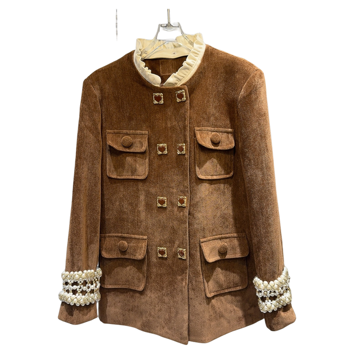 Embellished Button-Front Short Coat