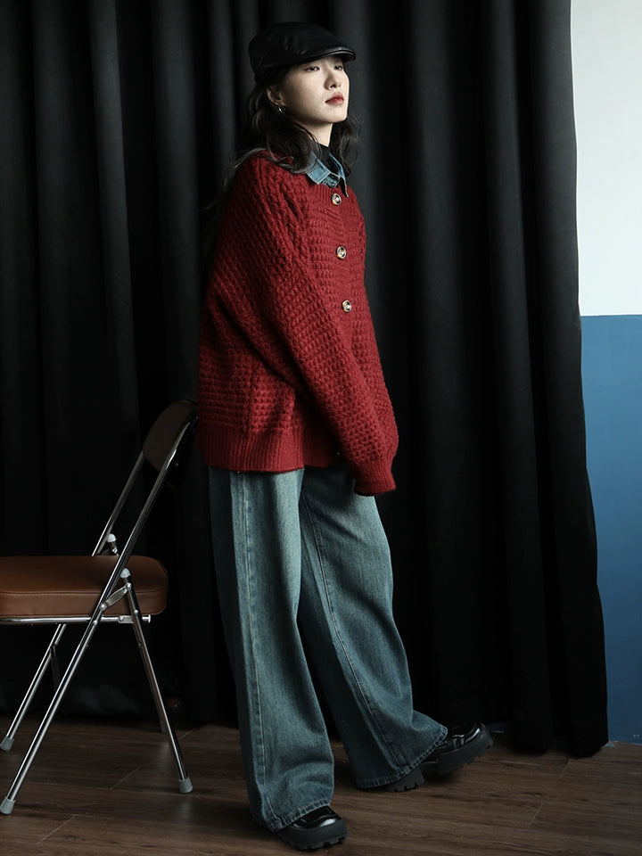 Button Front Chunky Knit Wool Sweater