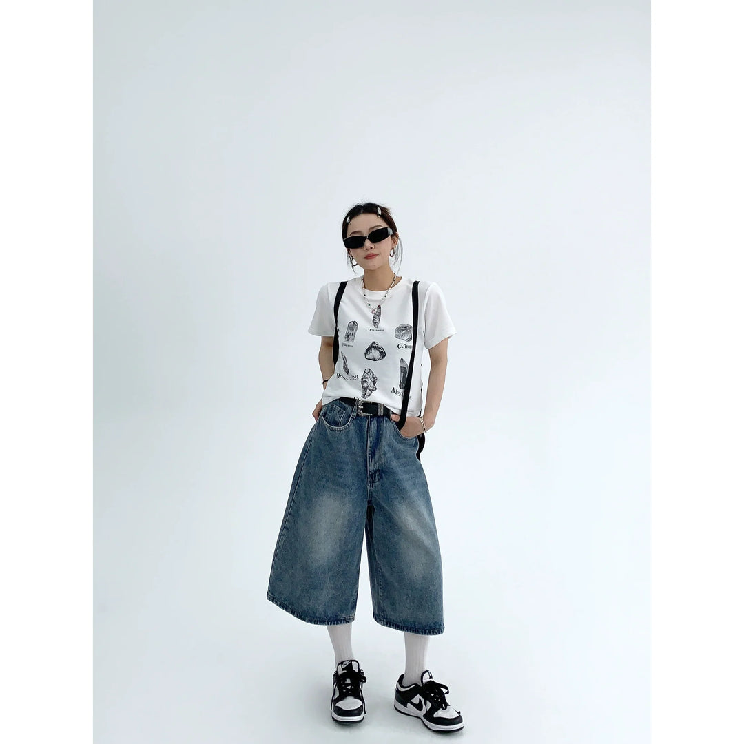Wide Leg Cropped Denim Pants