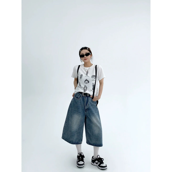 Wide Leg Cropped Denim Pants