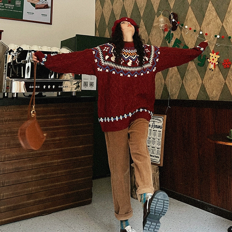 Cozy Nordic Pattern Wool Sweater