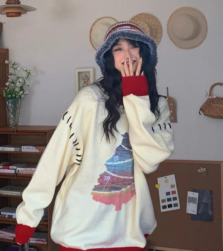 Red Accents Graphic Wool Sweater