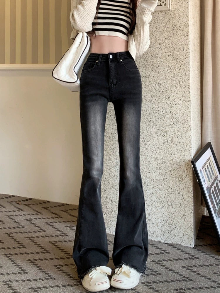 Flared High-Waist Denim Pants
