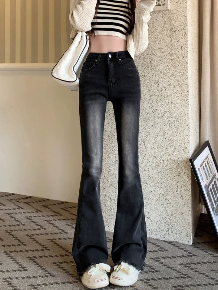 Flared High-Waist Denim Pants