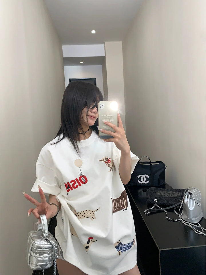Cartoon Dog Cotton Loose Fit T-shirt