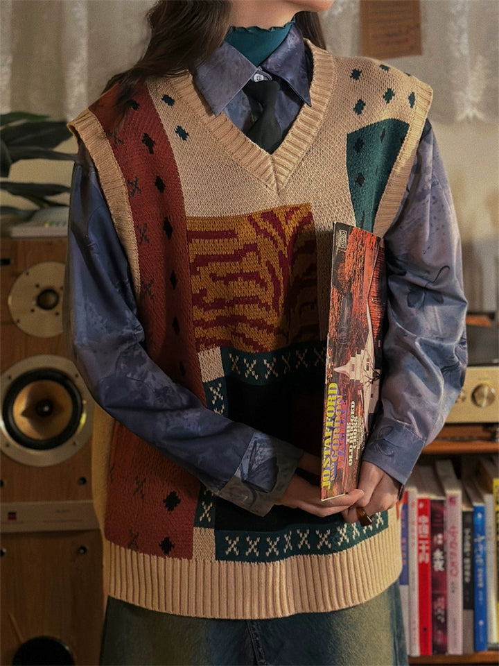 Knit Patchwork Sweater Vest