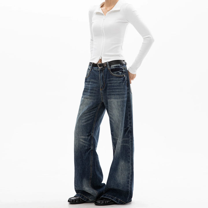 Washed Distressed Wide Leg Pants