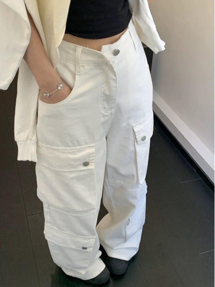 Multi-Pocket Straight Wide-Leg Cargo Pants