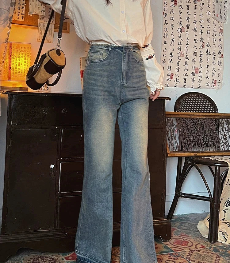 Wide-Leg High-Waist Denim Pants