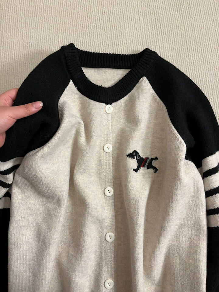 Animal Pattern Button-Up Wool Sweater