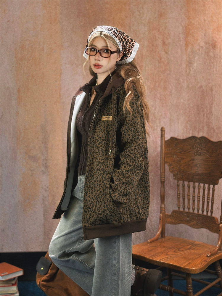 Leopard Print Hooded Short Coat