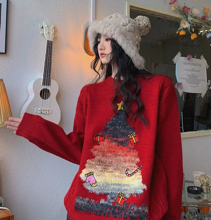 Christmas Tree Embroidered Sweater