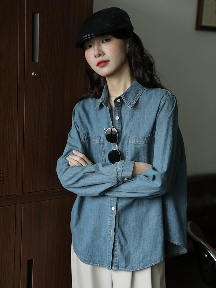 Denim Button-Up Pockets Shirt